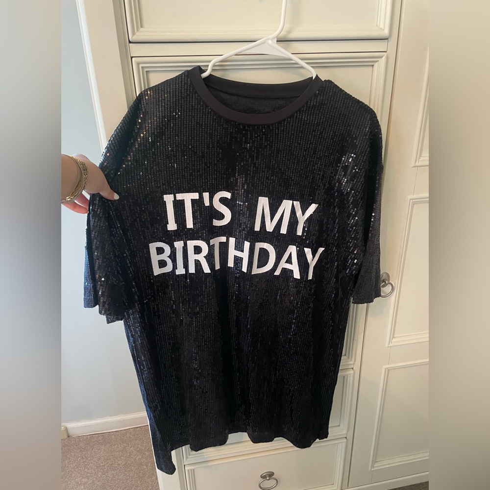 “It’s My Birthday” Black Sequined Oversized T shirt/Dress